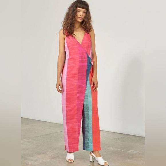 Mara Hoffman Meryl Wrap Striped Jumpsuit Size Medium Colorful Contemporary - Picture 2 of 11